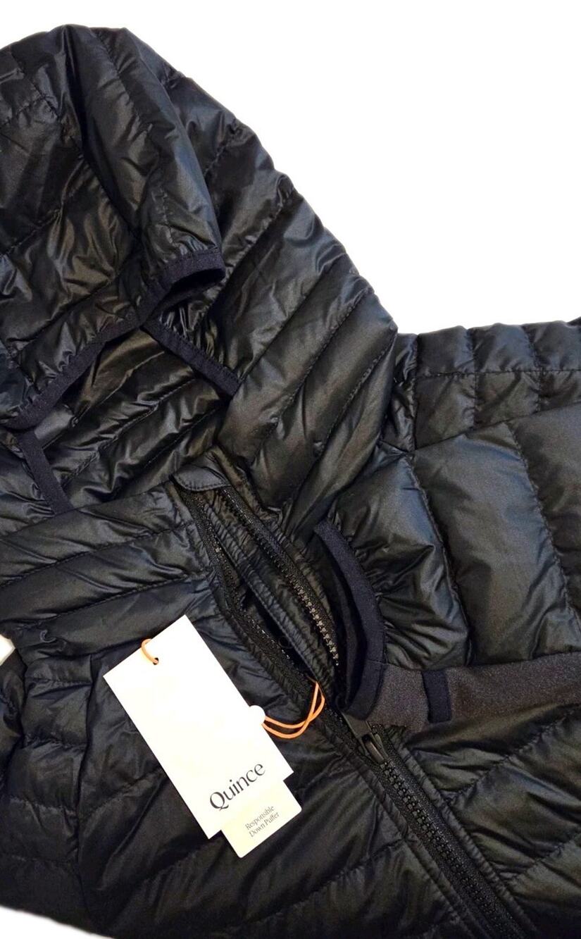 Quince Women's Black Lightweight Down Packable Long Puffer Jacket SZ L